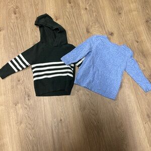 Cat & Jack Green Striped Hooded Sweater and Blue Pocket Tee